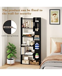 Slickblue 6-Tier Bookshelf Wooden Bookcase with 2 Anti-Tipping Kits Open Display