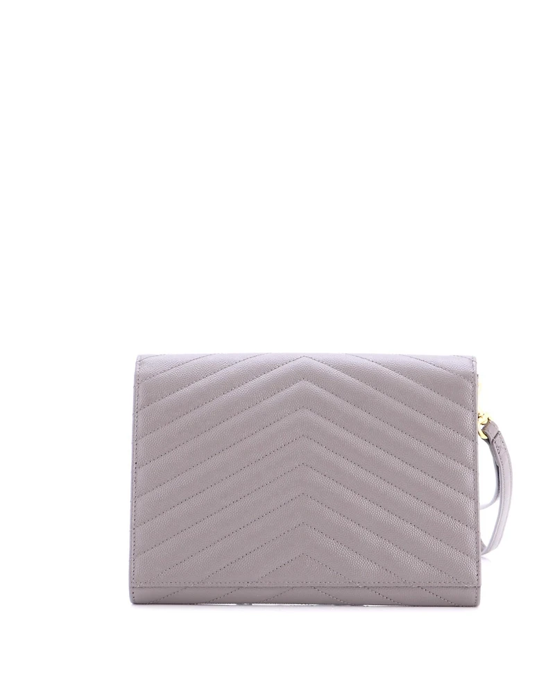 Pre-Owned Saint Laurent Classic Monogram Envelope Wristlet Clutch Matelasse Chevron Leather