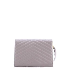 Pre-Owned Saint Laurent Classic Monogram Envelope Wristlet Clutch Matelasse Chevron Leather