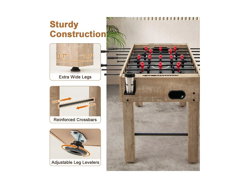 Hongge 54 Inch Full Size Foosball Table with Legs, 2 Balls, Cup Holders