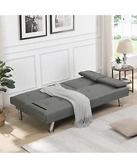 Rainsken Convertible Loveseat Futon Sofa Bed, Reversible Sleeper Daybed with Dual Cup Holders, Wood Frame and Stainless Steel Legs for Living Room