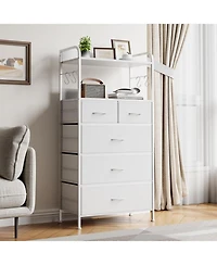 gaomon 5 Drawer Dresser for Bedroom - Storage Organizer Unit with Fabric, Sturdy Metal Frame and Wood Tabletop, Easy Pull Handle.