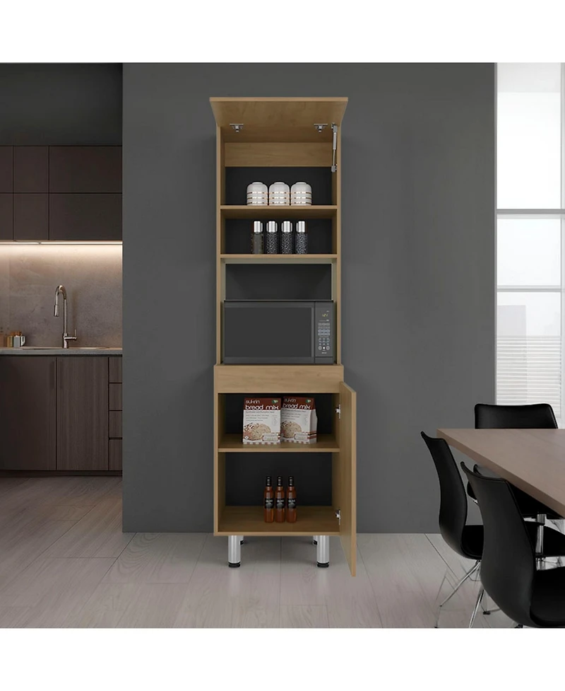 Depot E-Shop Fingal Kitchen Pantry with Microwave Space, Four Shelves and Closed Storage