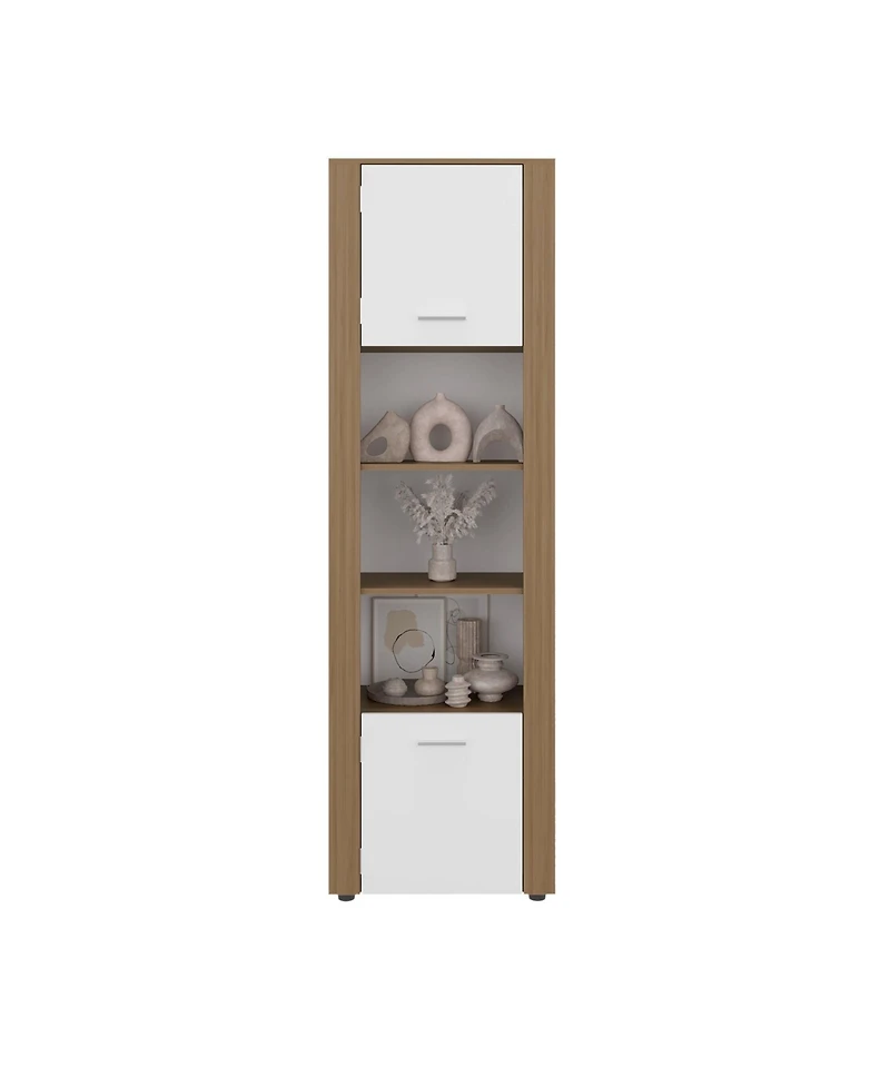 Depot E-Shop Kasaan Bookcase with Upper and Lower Doors, Open Display Shelves and Vertical Storage Design