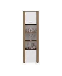 Depot E-Shop Kasaan Bookcase with Upper and Lower Doors, Open Display Shelves and Vertical Storage Design