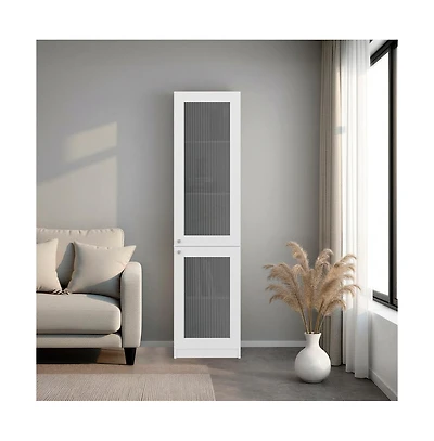 Depot E-Shop Surry Tall Bookcase 71" H with 2 Fluted Panel Doors and Five Interior Shelves