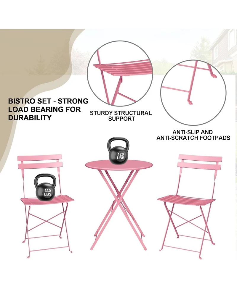 gaomon 3-Piece Folding Bistro Set, 2 Chairs and 1 Table, Weather-Resistant Outdoor/Indoor Conversation Set