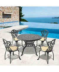 Clihome 5-Piece Outdoor Dining Set for 4, 39.37" Cast Aluminum Round Patio Table and Chairs