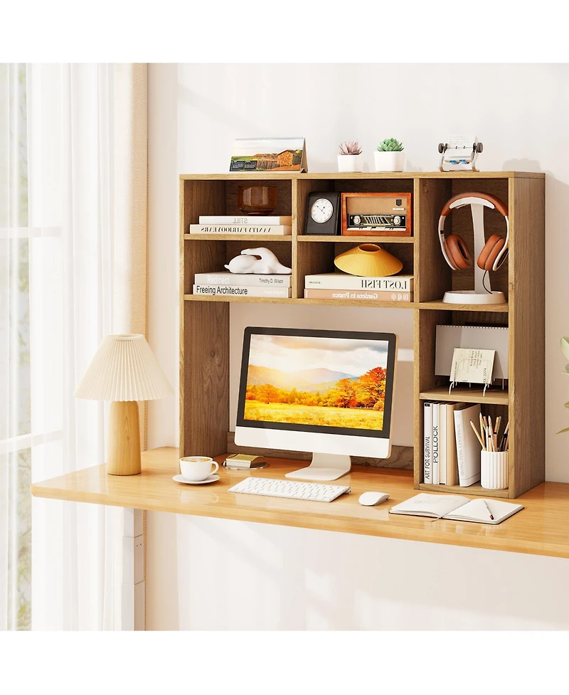 Sugift Desktop Bookshelf with 7 Open Cubbies and 3 Adjustable Shelves