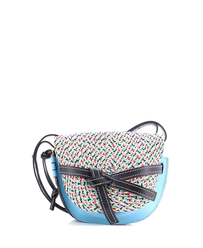 Pre-Owned Loewe Small Gate Shoulder Bag Leather with Raffia