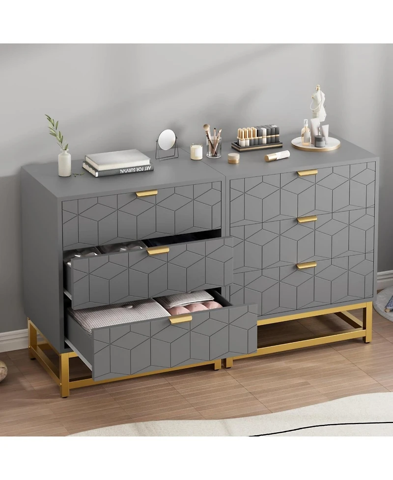 gaomon 3 Drawer Dresser, Wood Chest Drawers with Storage for Closet, Bedroom, Drawers Dresser Modern Bedside Nightstand with Gold Handles
