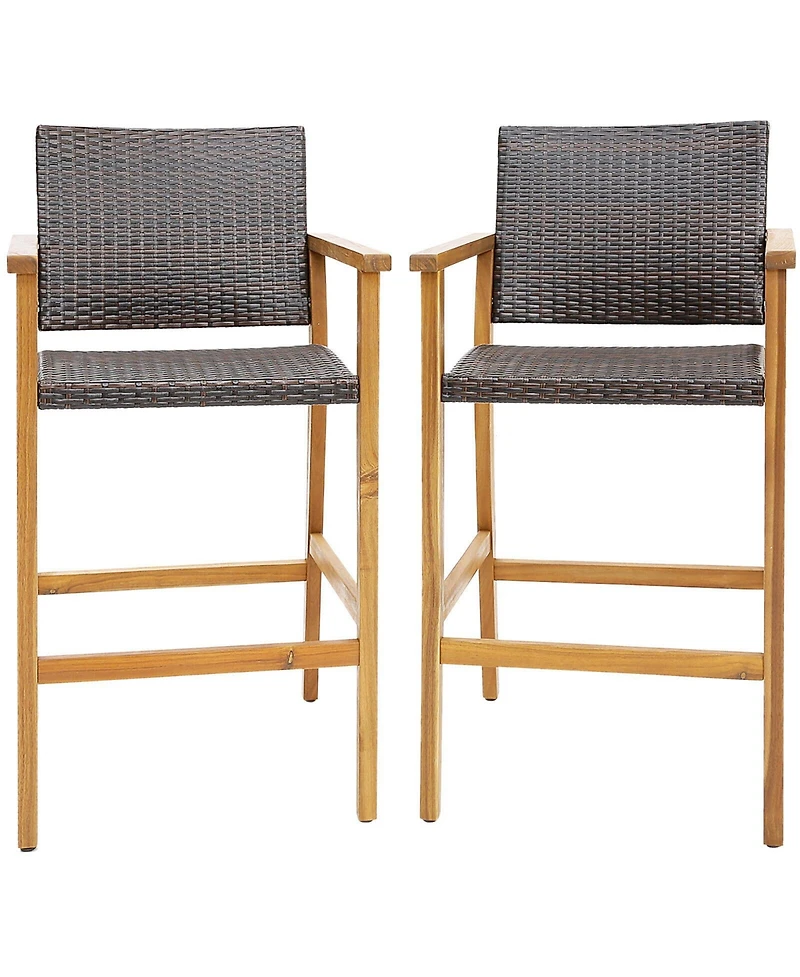 sumyeg Set of 2 Outdoor Pe Wicker Bar Chairs with Acacia Armrests