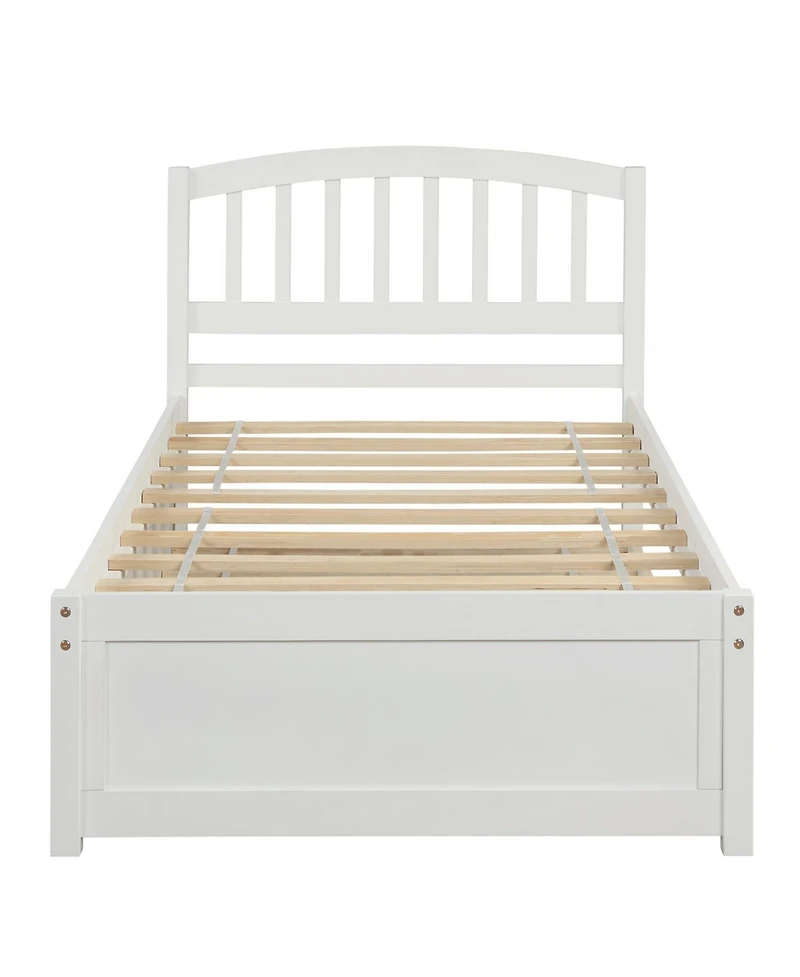 flynama Twin Size Wood Platform Bed With Trundle Pine Wood No Box Spring