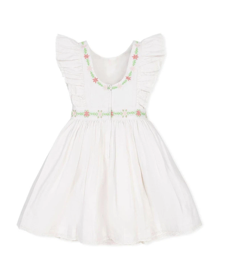 Hope & Henry Toddler Girls' Linen Ruffle Jumper with Embroidery