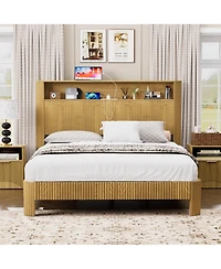 flynama Bed Frame Wavy Curved Storage Headboard Charging Station