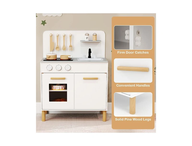 Hongge Kids Kitchen Playset with Cooking Accessories and Storage