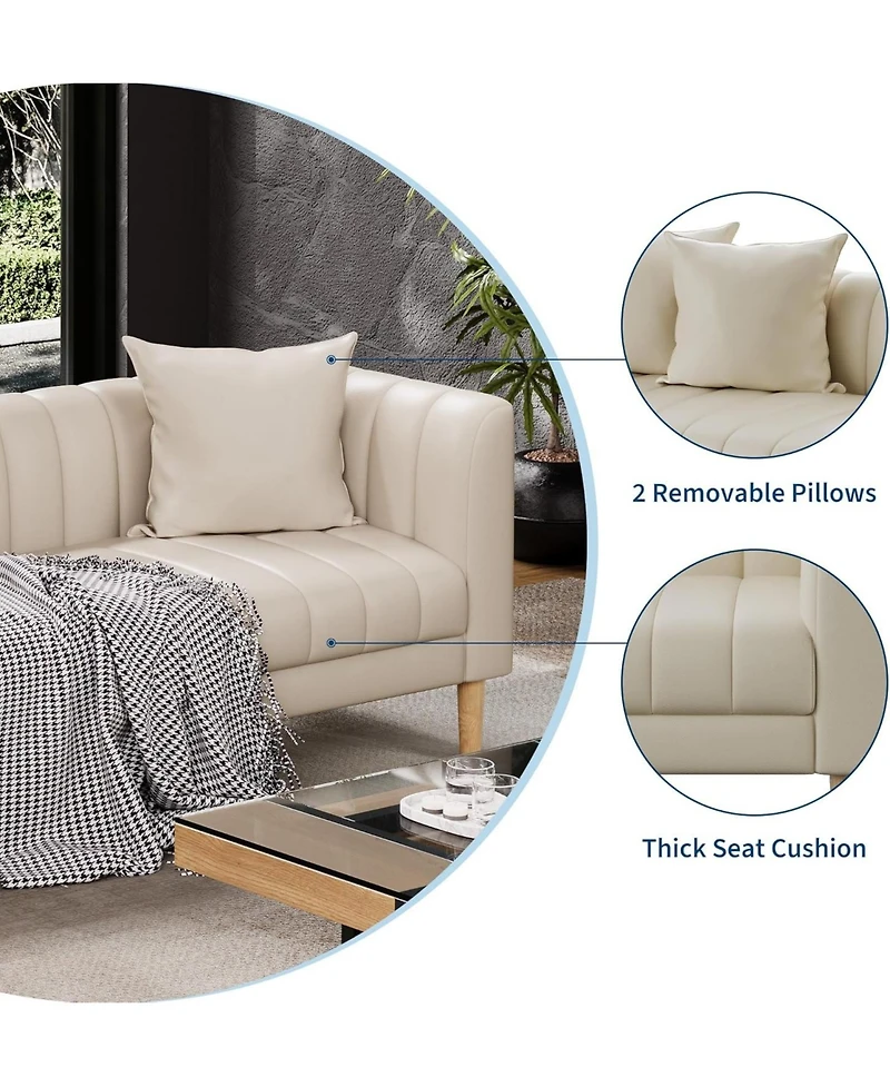 gaomon Modern 78" Faux Leather 3-Seater Sofa Couch, Deep Seat with 2 Pillows, Wood Legs