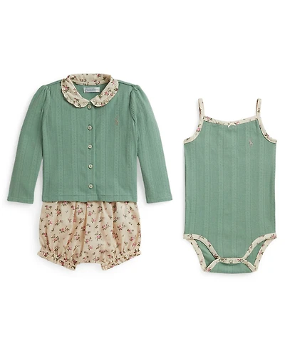 Polo Ralph Lauren Baby Girls' Floral Jacket, Bodysuit and Bloomer, 3-Piece Set