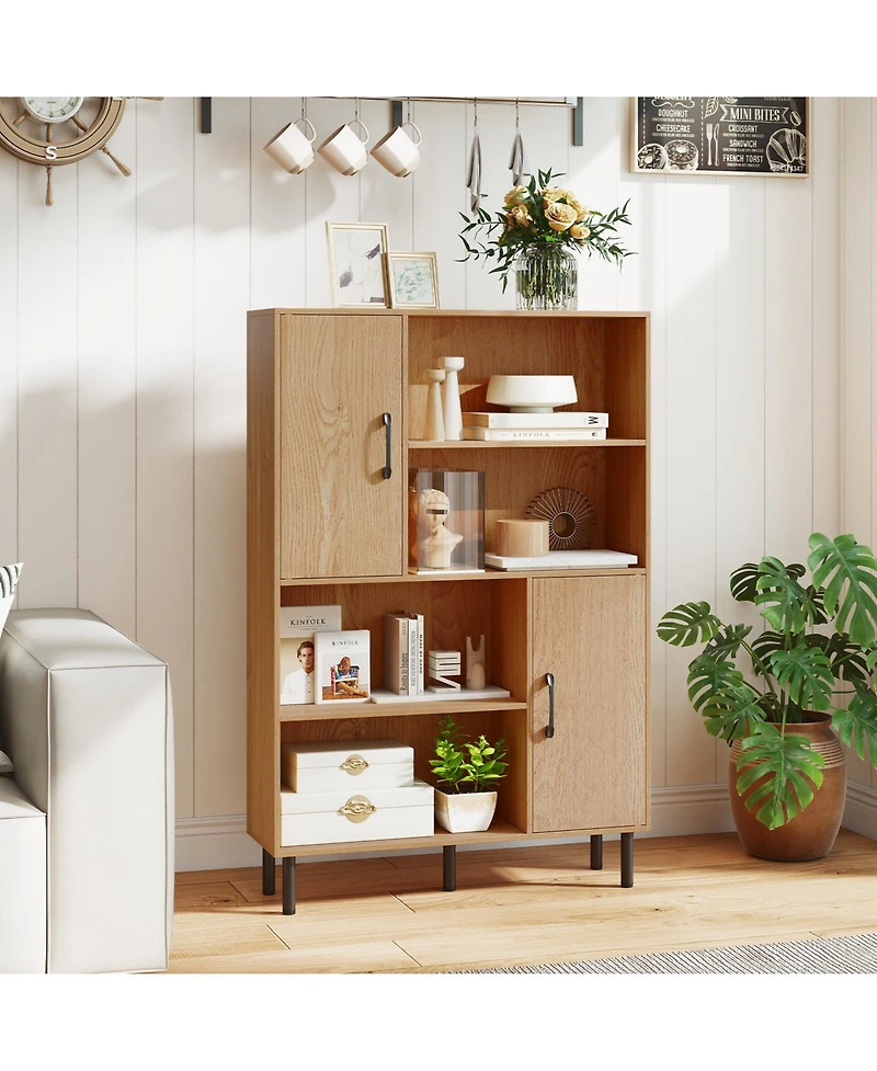 Slickblue Freestanding 47 Inch Cabinet with 2 Doors and 4 Open Shelves