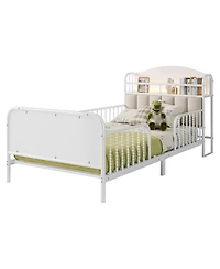 flynama Metal Platform Bed With Led Light Velvet Upholstered Headboard Storage