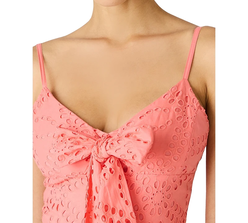 Steve Madden Juniors' Bow Front Eyelet Midi Sweetheart Neck Dress