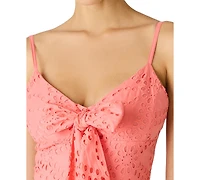 Steve Madden Juniors' Bow Front Eyelet Midi Sweetheart Neck Dress