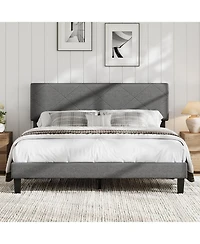 gaomon Bed Frames with Upholstered Storage Headboard, Platform Bed with Bookshelf