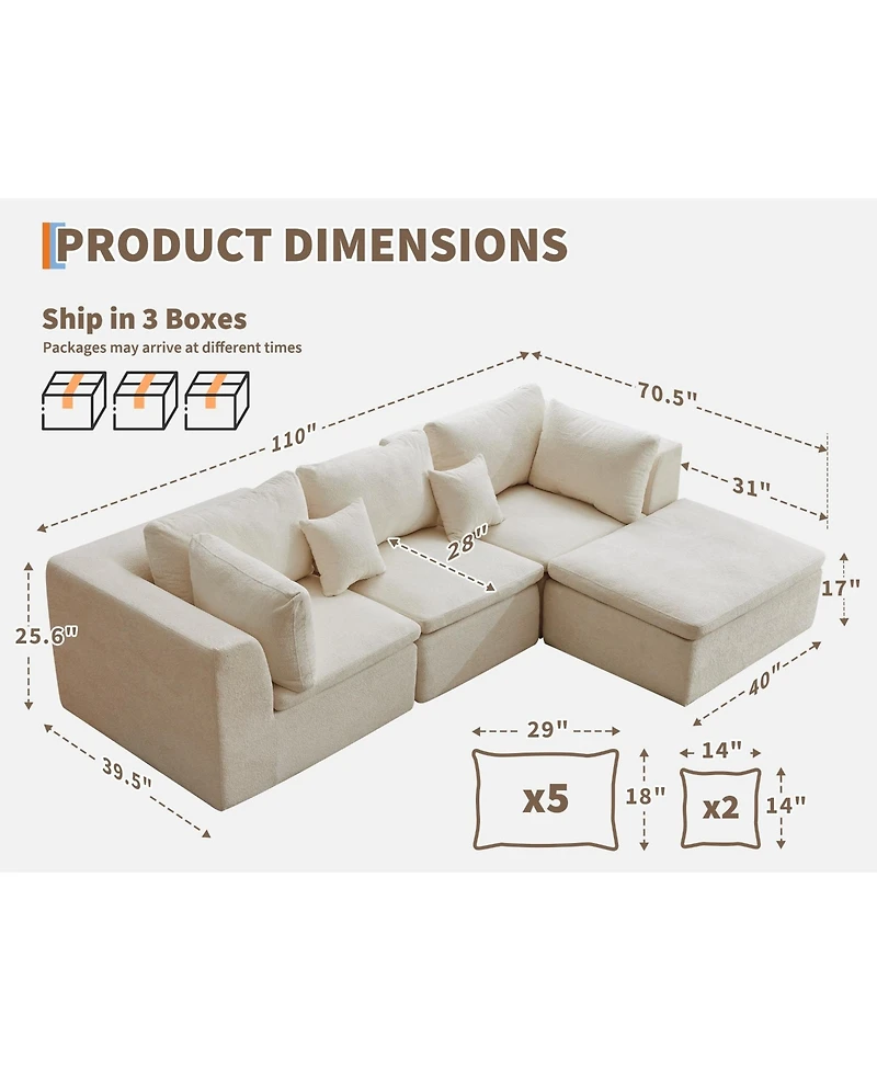 gaomon 110" L-Shaped Modular Sectional Sofa, 4-Seater Oversized Chenille Couch with Double Chaise