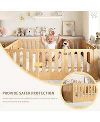 Rainsken Queen Size Kids Floor Bed, Solid Wood Bed Frame with High Side Fence and Door, Children's Sleep Bed for Boys Girls, No Box Spring Required