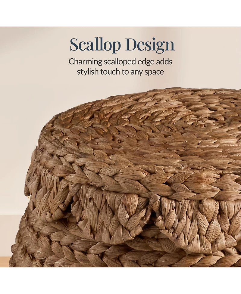 Best Choice Products Scalloped Water Hyacinth Storage Tote Basket with Lid
