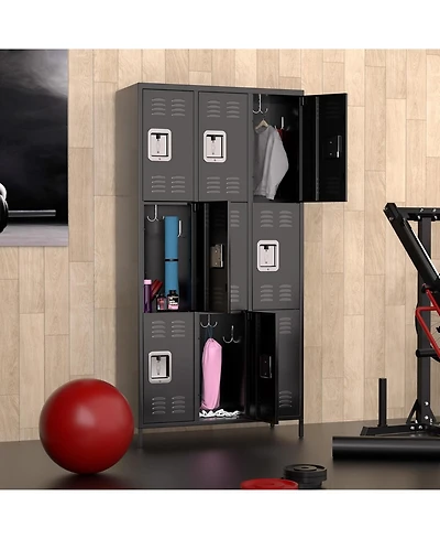 gaomon 72" Metal Storage Cabinet with 9 Doors, Office Locker with 27 Hooks & 9 Shelves, Steel Employee Storage Locker