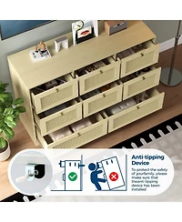 gaomon Rattan Dresser with 6 Drawers, Modern Boho Wooden Dresser for Bedroom Storage, Wicker Chest of Drawers with Metal Handles and Solid Wood Legs