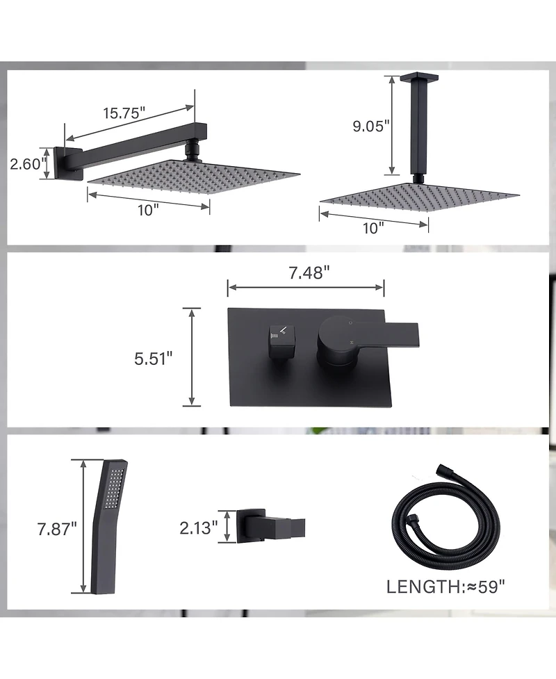 Busdays 10-Inch Ceiling Mount Rainfall Shower System, All-Metal Rain Showerhead with Handheld Sprayer