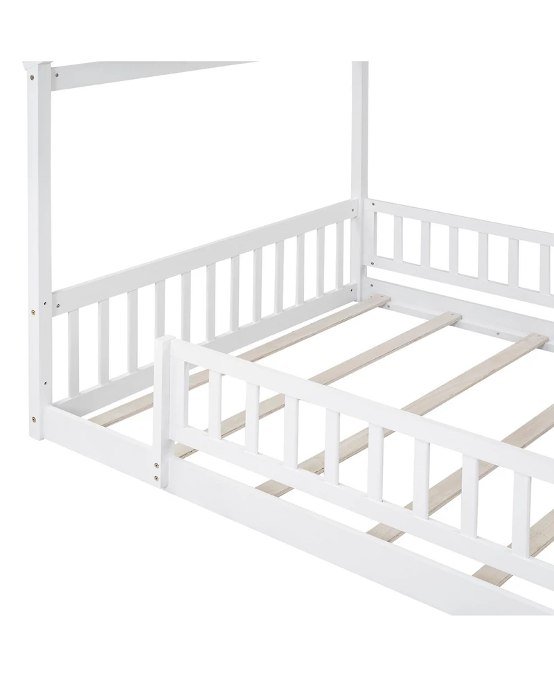 flynama Full Size Wood House Bed Fence