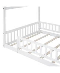 flynama Full Size Wood House Bed Fence