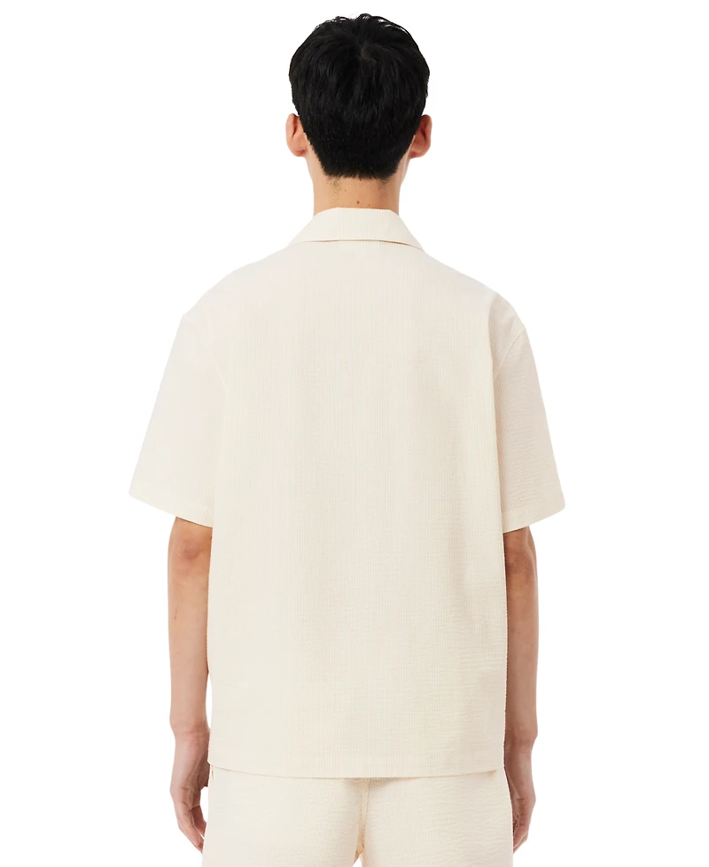 Lacoste Men's Relaxed-Fit Seersucker Waffle Hawaii Collar Shirt