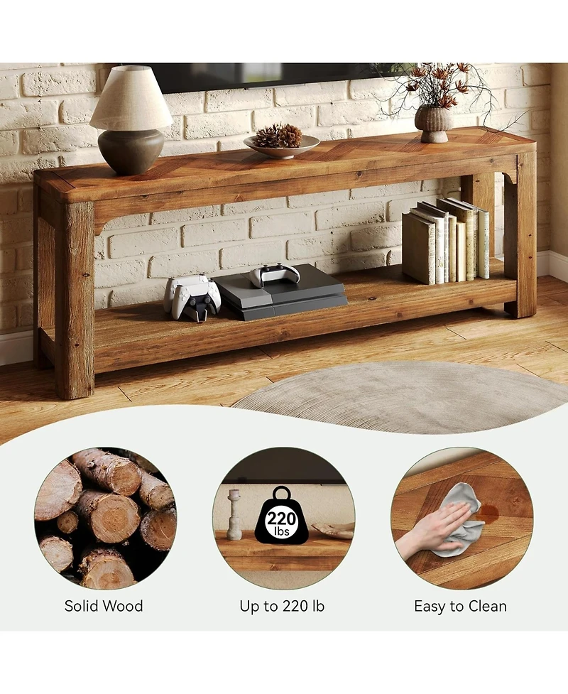 Tribesigns Solid Wood Tv Stand with Open Storage Shelves, Farmhouse Tv Stand for 65-Inch Tv