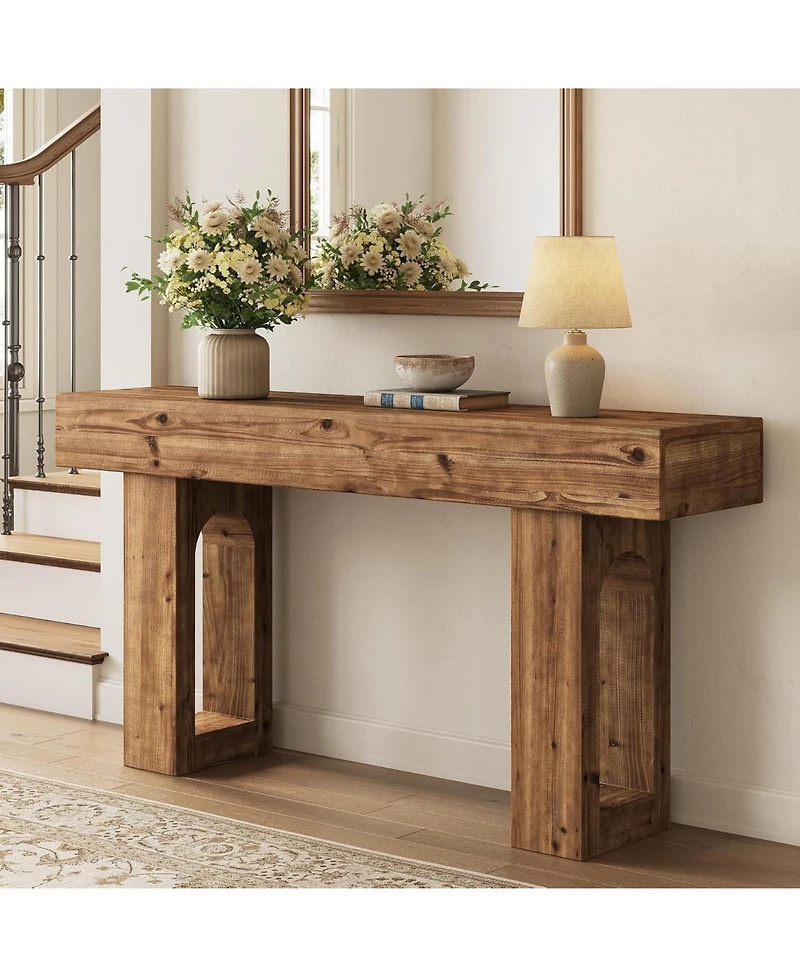 Tribesigns Solid Wood Console Table, 63-Inch Long Farmhouse Entryway Table, Sofa Console Behind Couch
