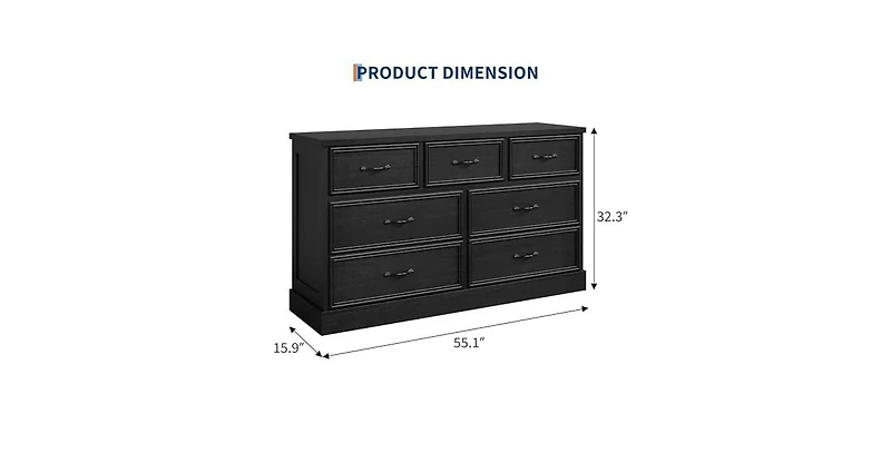 gaomon 7 Drawer Dresser for Bedroom, 55'' Wide Wooden Dressers with Metal Handle