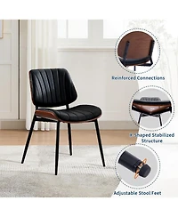 gaomon Dining Chairs Set of 6,Mid-Century Modern Upholstered Retro Pu Leather Kitchen Chairs with Walnut Bentwood Back and Metal Legs Adjustable