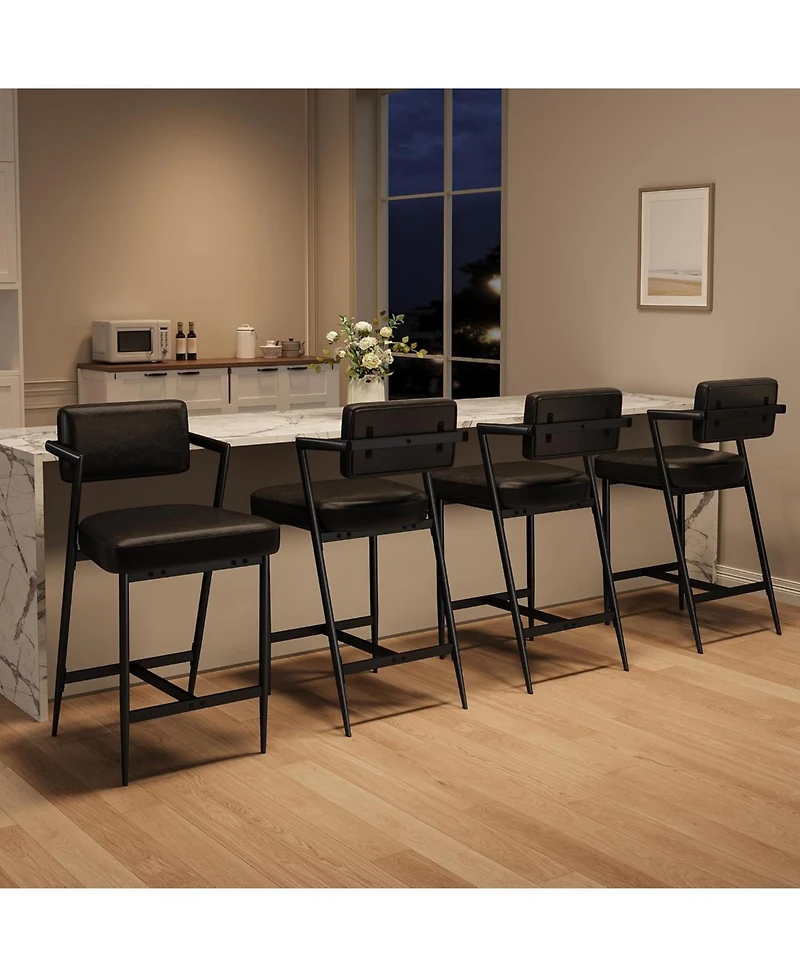 gaomon Bar Stools Set of 2 w/Backrest,27" Counter Height Stool with Armrest and Footrest,Tall Chairs Thick Cushion Thickened Metal