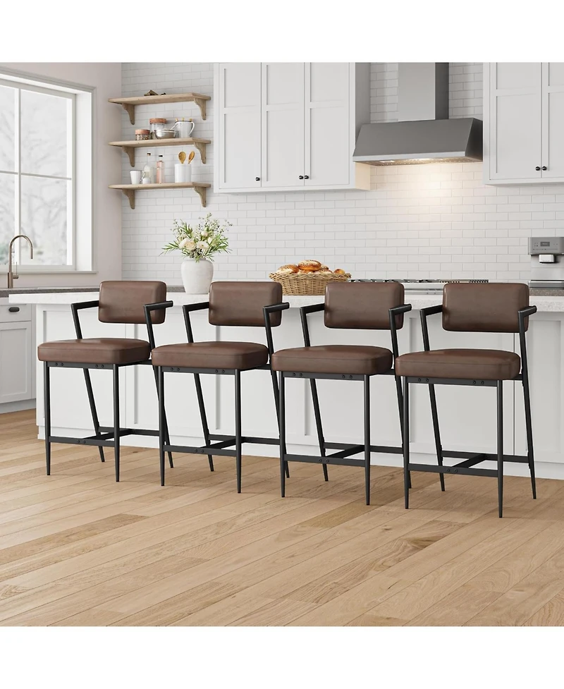 gaomon Bar Stools Set of 2 w/Backrest,27" Counter Height Stool with Armrest and Footrest,Tall Chairs Thick Cushion Thickened Metal