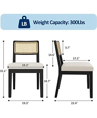 gaomon Rattan Dining Chairs Set of 2,French Country Upholstered Dining Chairs Wood Frame,Rattan Backrest,Armless Chair for Kitchen