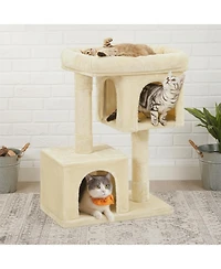 Aronkl Cat Tree Tower With Large Perch 2 Caves Scratching Posts Sturdy Stable