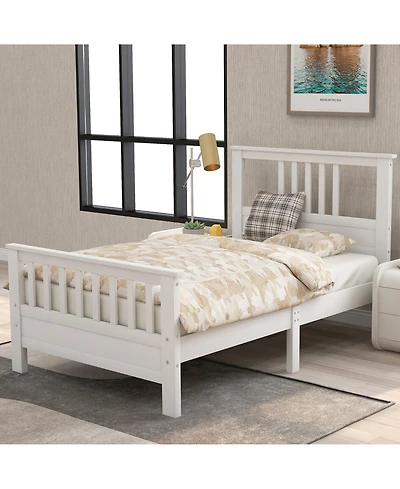 flynama Twin Size Wood Platform Bed with 42 Inch Headboard 263 Inch Footboard and 10 Slats