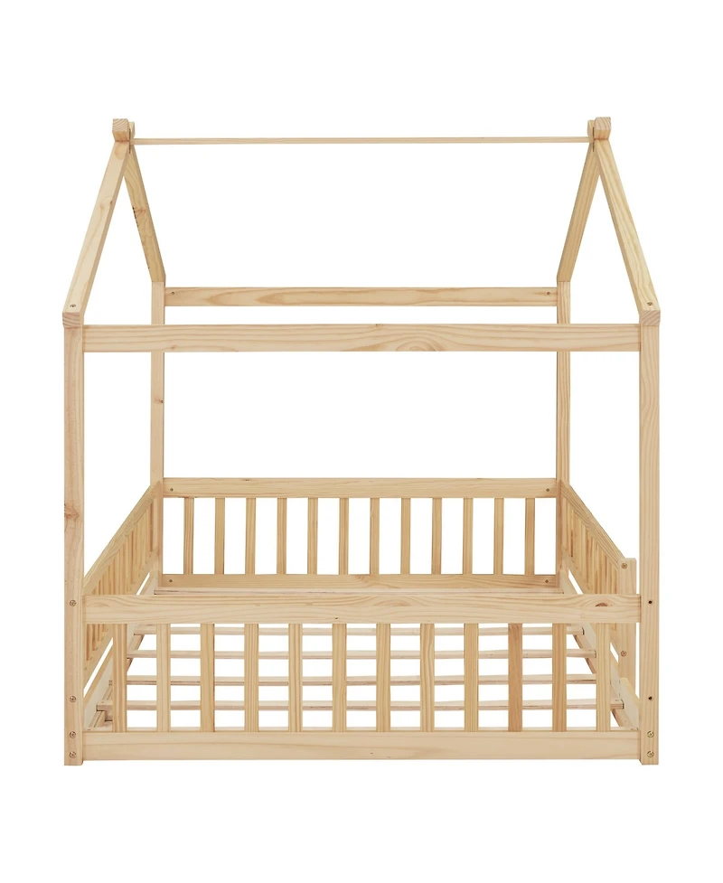 flynama Full Size Wood House Bed Fence