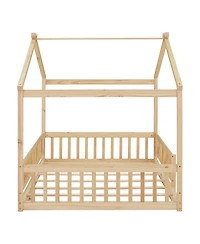 flynama Full Size Wood House Bed Fence