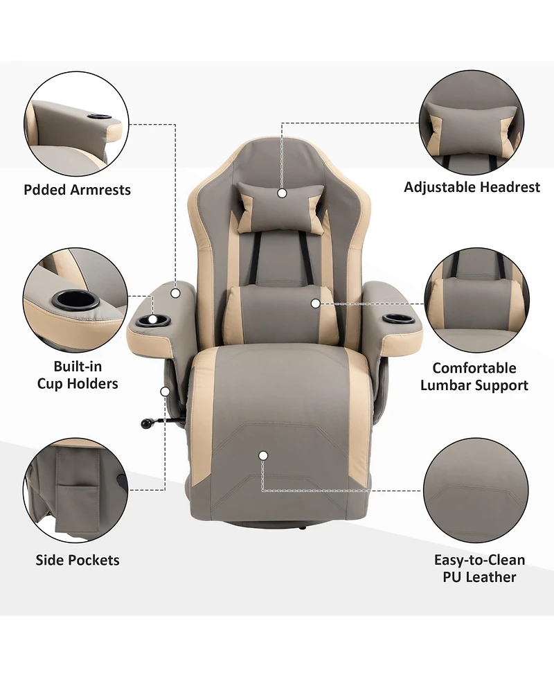 Boyel Living Manual Recliner Armchair Pu Leather Lounge Chair Adjustable Leg Rest 360degree(s) Swivel