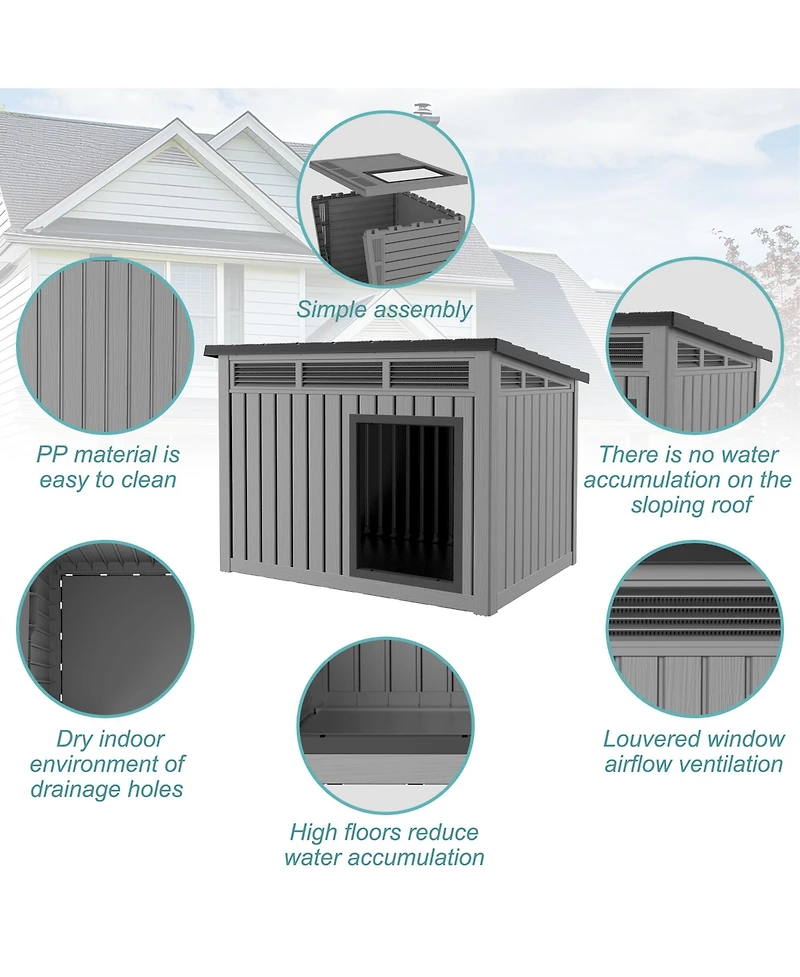 Decksplore 259 inclined top air pole kennel gray and black Spacious All Season Dog Cage with Elevated Base Weatherproof Construction
