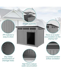 Decksplore 259 inclined top air pole kennel gray and black Spacious All Season Dog Cage with Elevated Base Weatherproof Construction